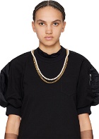 sacai Gold & White Pearl Chain Long Necklace
