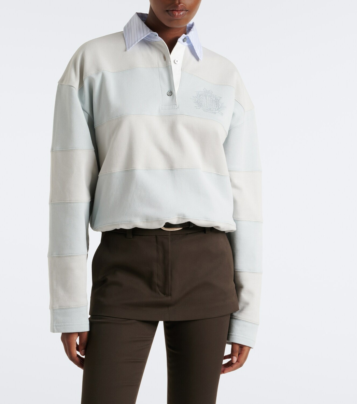 Acne Studios Striped cotton fleece polo sweatshirt