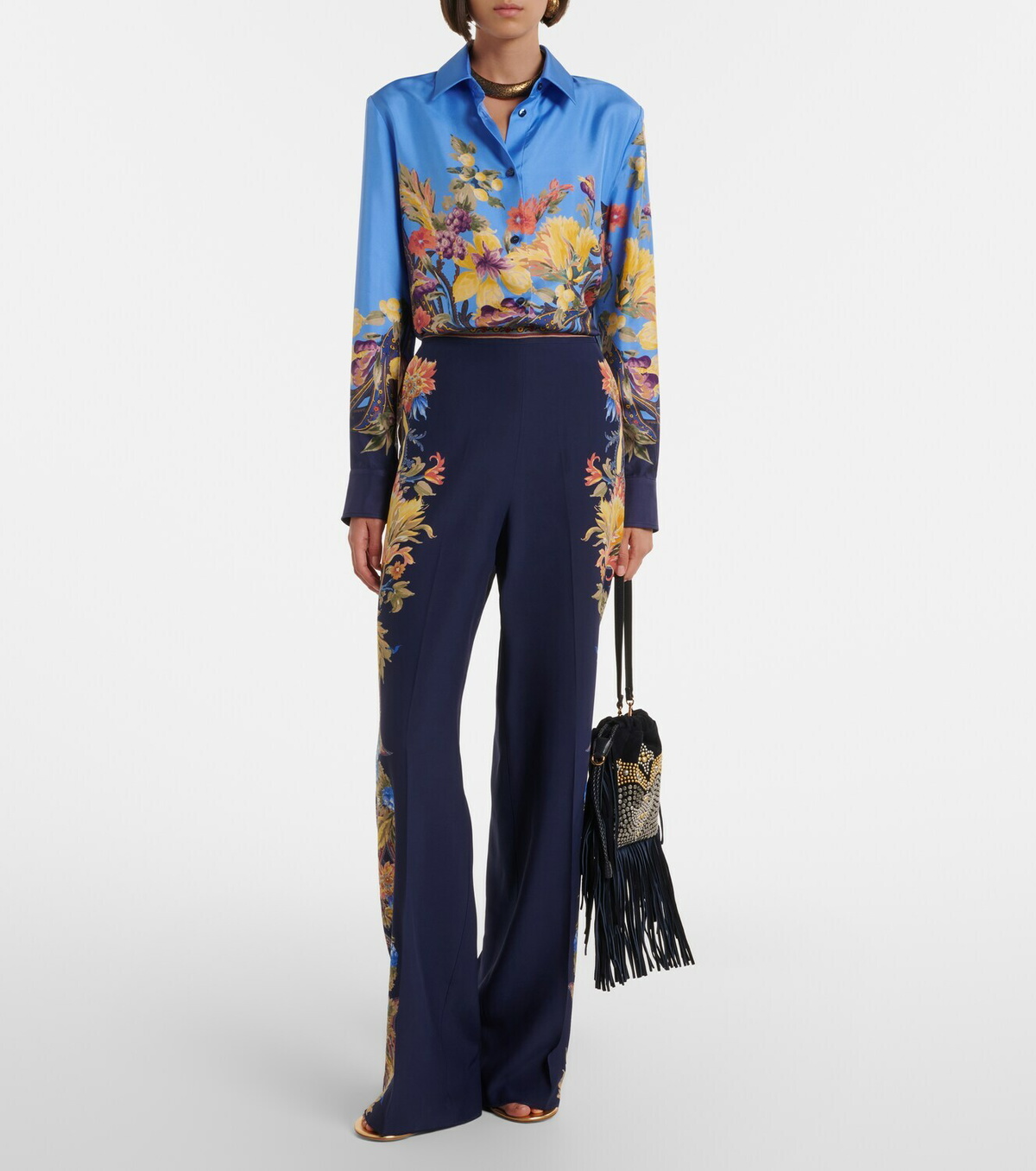 Etro Floral silk straight pants