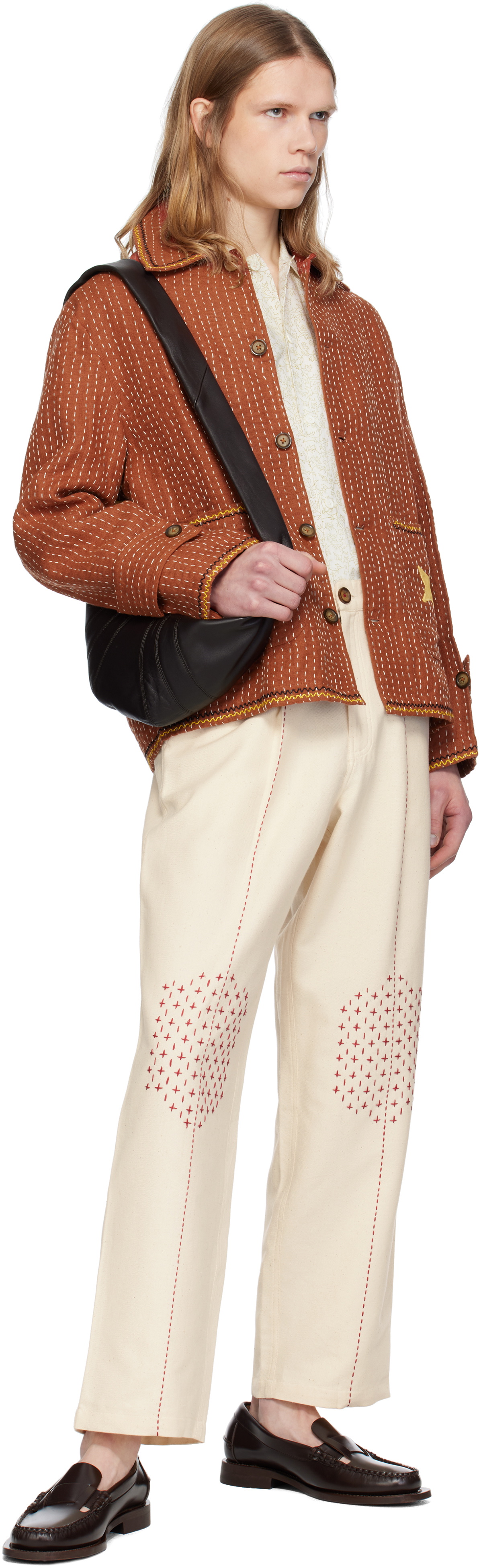 HARAGO Brown Kantha Applique Jacket