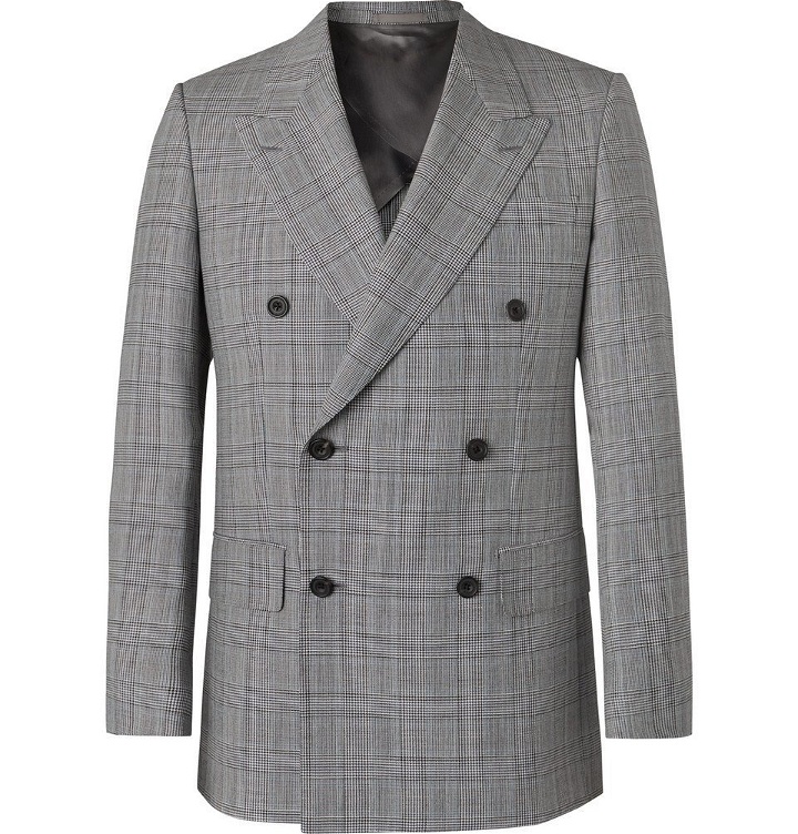 Photo: Kingsman - Grey Slim-Fit Unstructured Double-Breasted Houndstooth Wool Suit Jacket - Gray