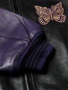 Needles - Award Appliquéd Leather Bomber Jacket - Purple