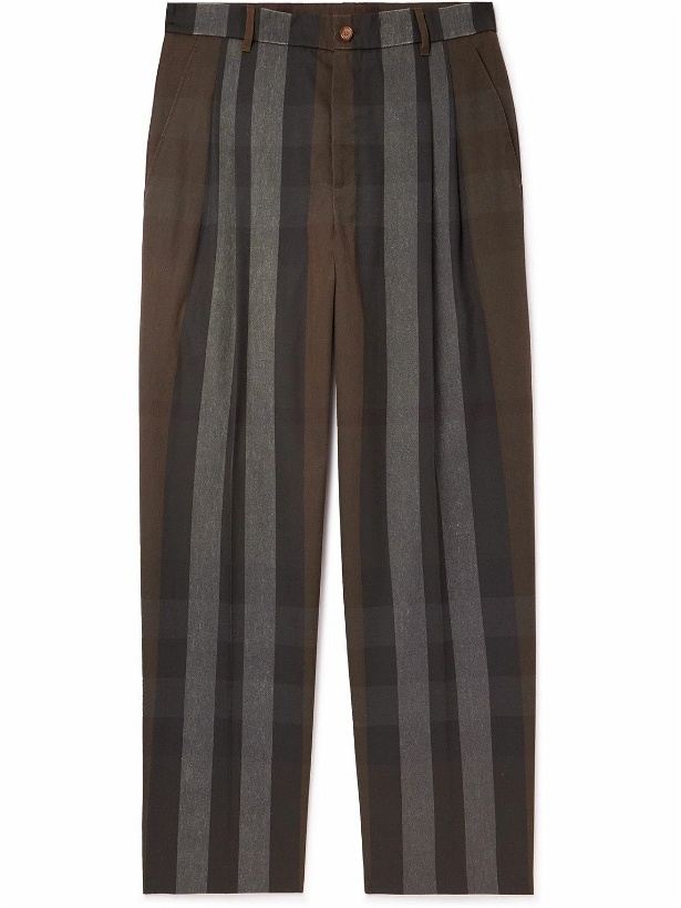 Photo: Burberry - Straight-Leg Pleated Checked Twill Trousers - Brown
