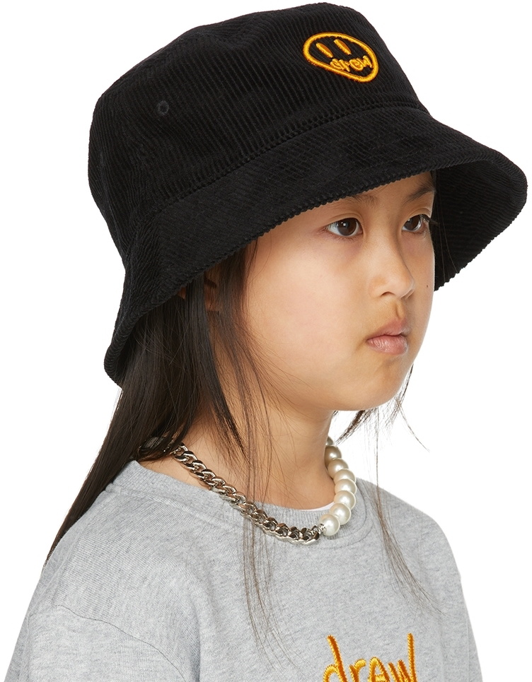 drew house SSENSE Exclusive Kids Black Painted Mascot Bucket Hat