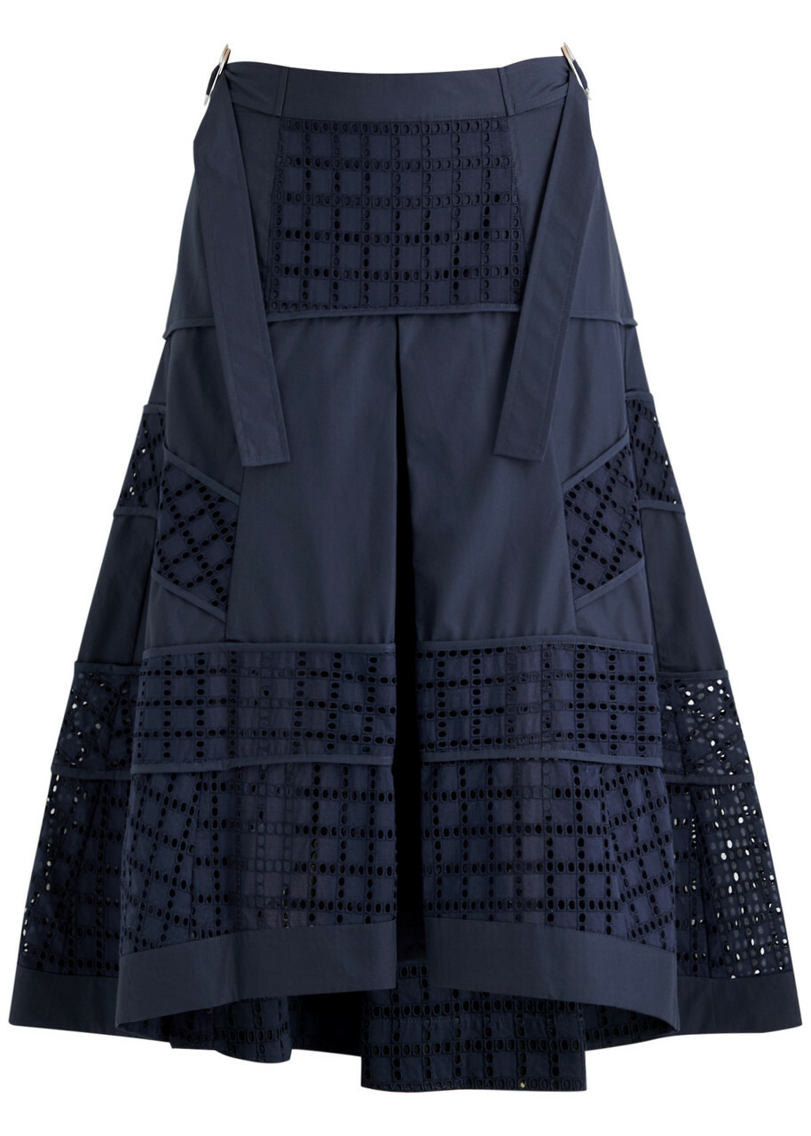 3.1 Phillip Lim Eyelet-embroidered Cotton-poplin Midi Skirt Navy
