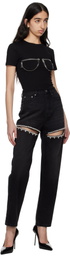 AREA Black Crystal Slit Jeans