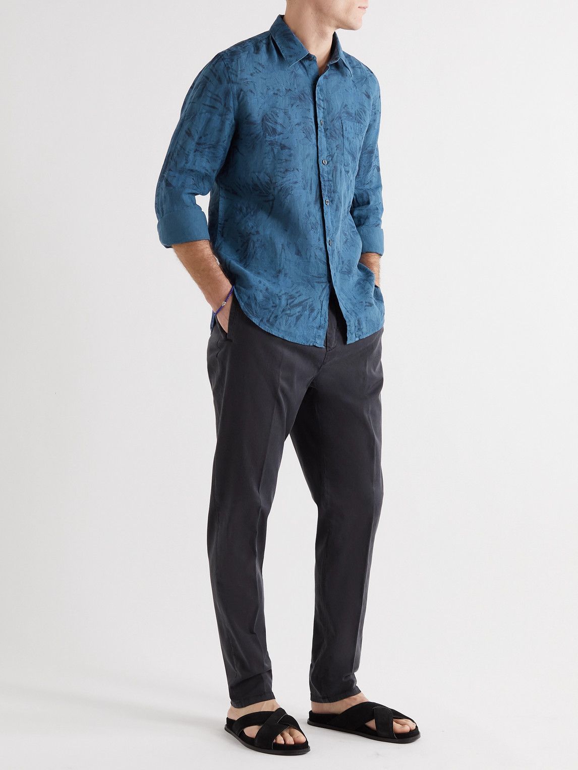 120% - Printed Linen Shirt - Blue