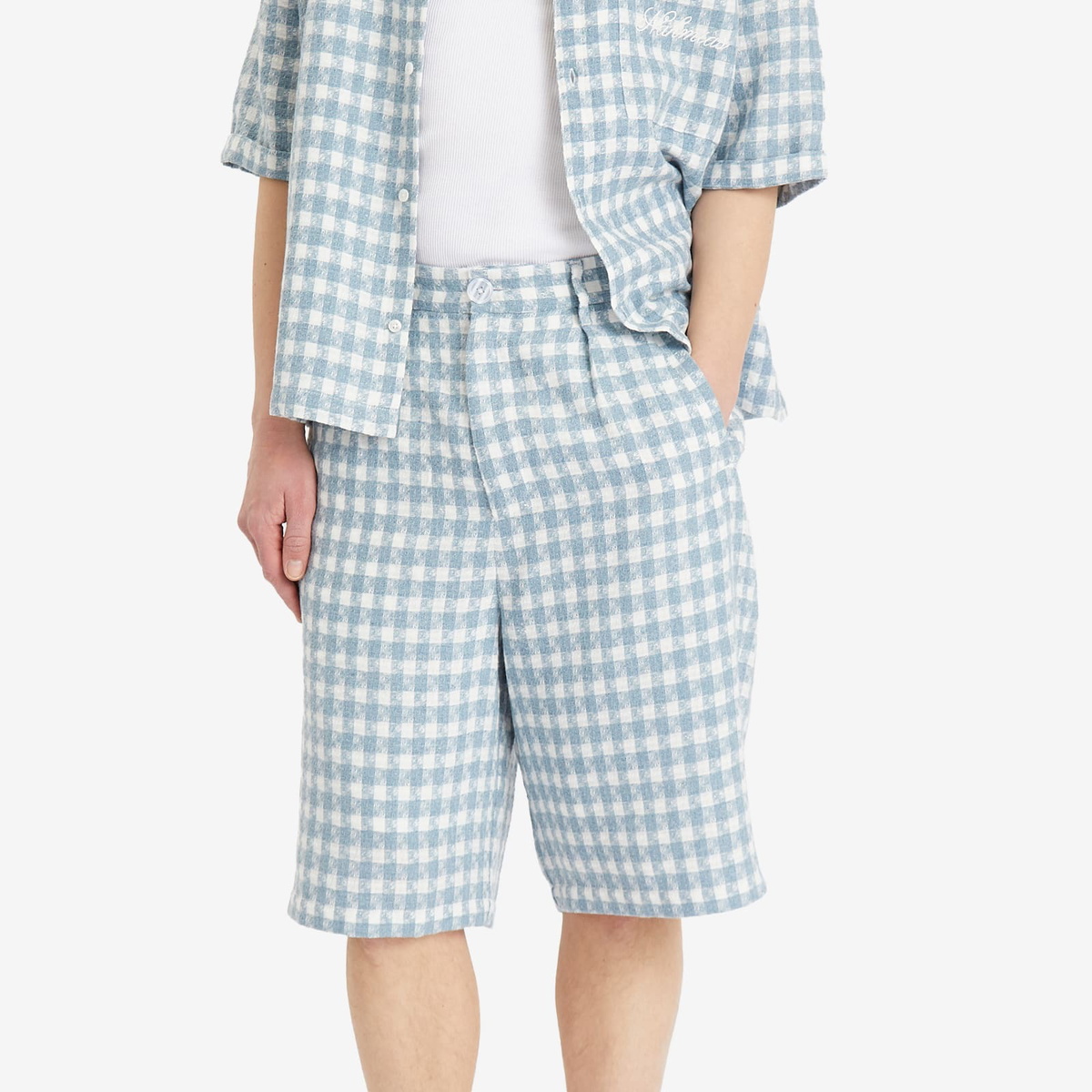 Nahmias Men's Plaid Pleated Shorts in Steel Blue Plaid