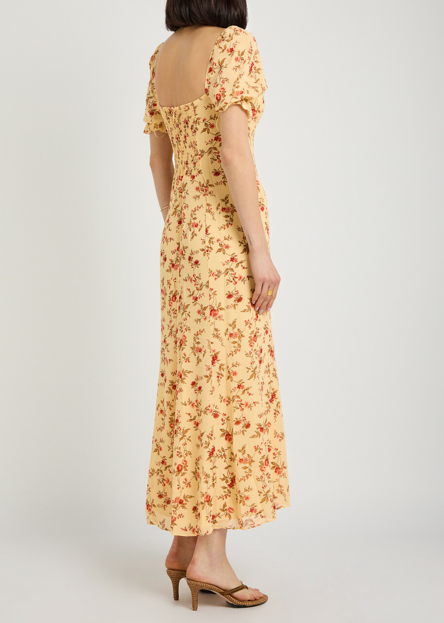 Reformation Gloria Floral-print Chiffon Midi Dress Yellow