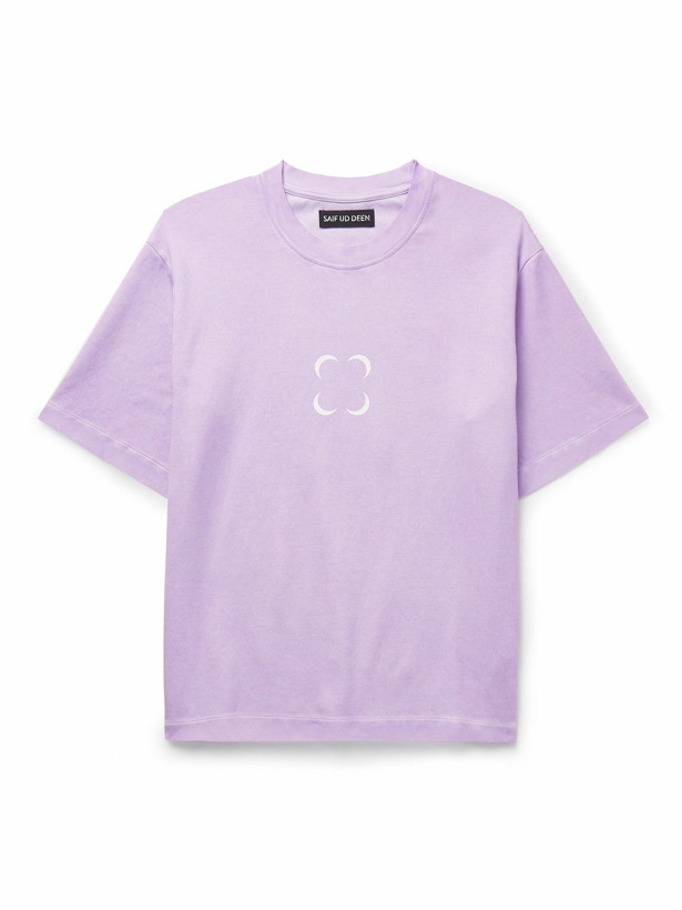 Photo: SAIF UD DEEN - Cold-Dyed Printed Cotton-Jersey T-Shirt - Purple