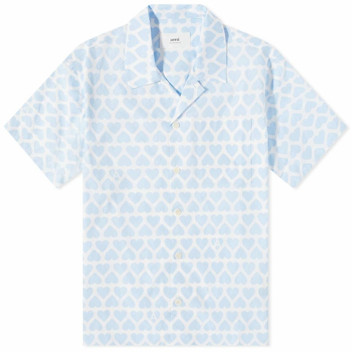 Photo: AMI Men's Heart Print Vacation Shirt in Sky Blue/White