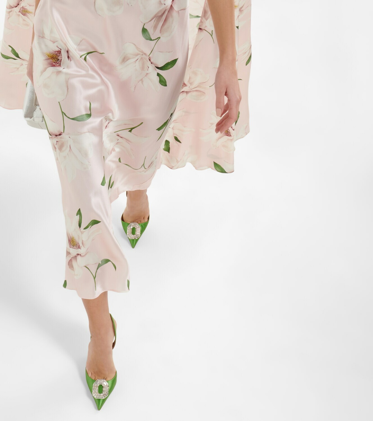 Silk Charmeuse Flower Print Midi Dress