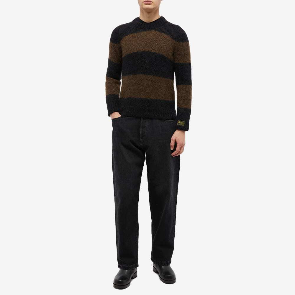 Raf Simons Men's Striped Mohair Crew Knit in Black/Brown Raf Simons