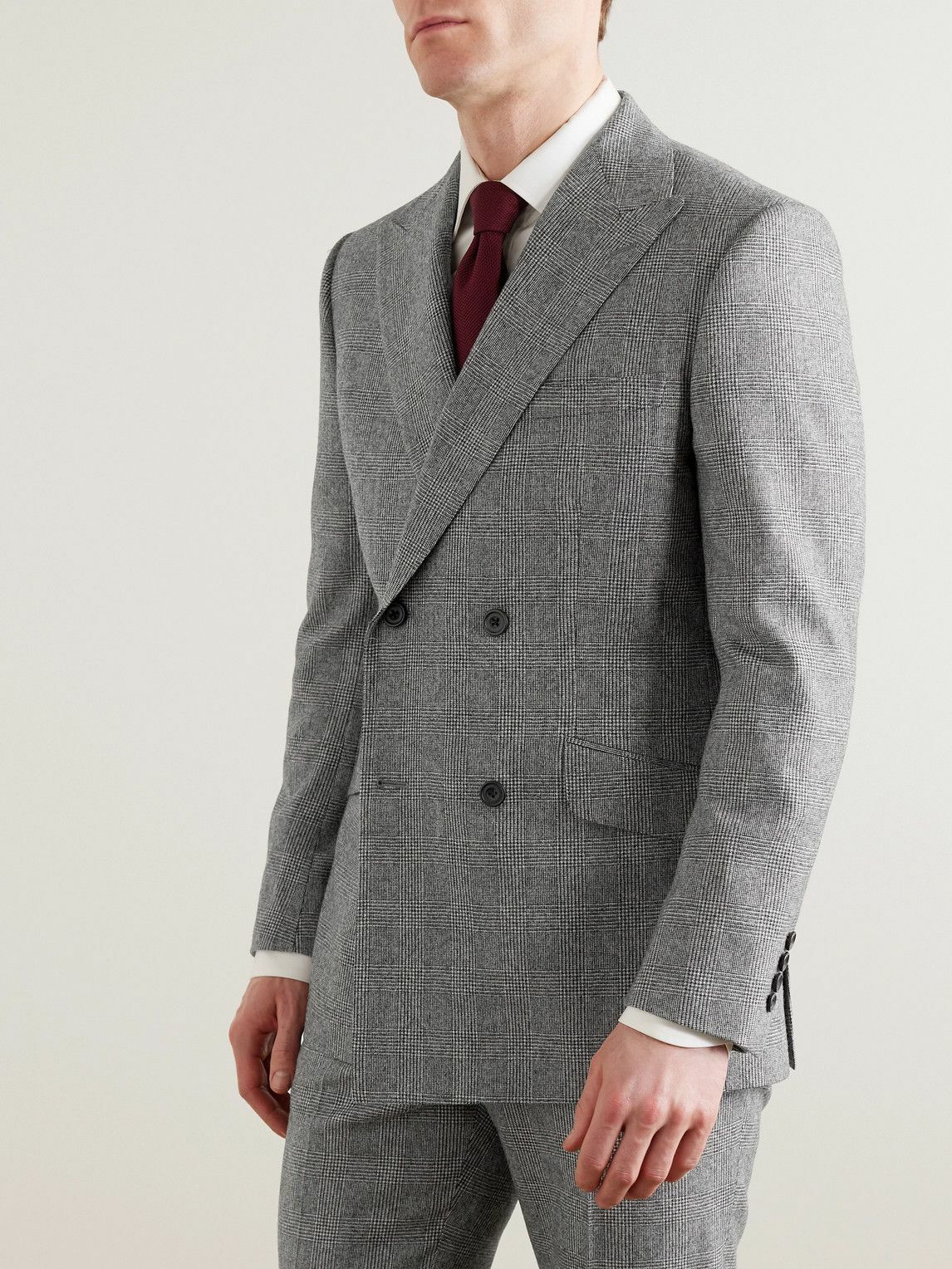 Kingsman - Double-Breasted Checked Wool Suit Jacket - Gray Kingsman