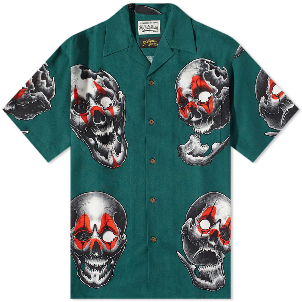 Wacko Maria Men's 56 Tattoo Studio Vaction Shirt in Green Wacko Maria