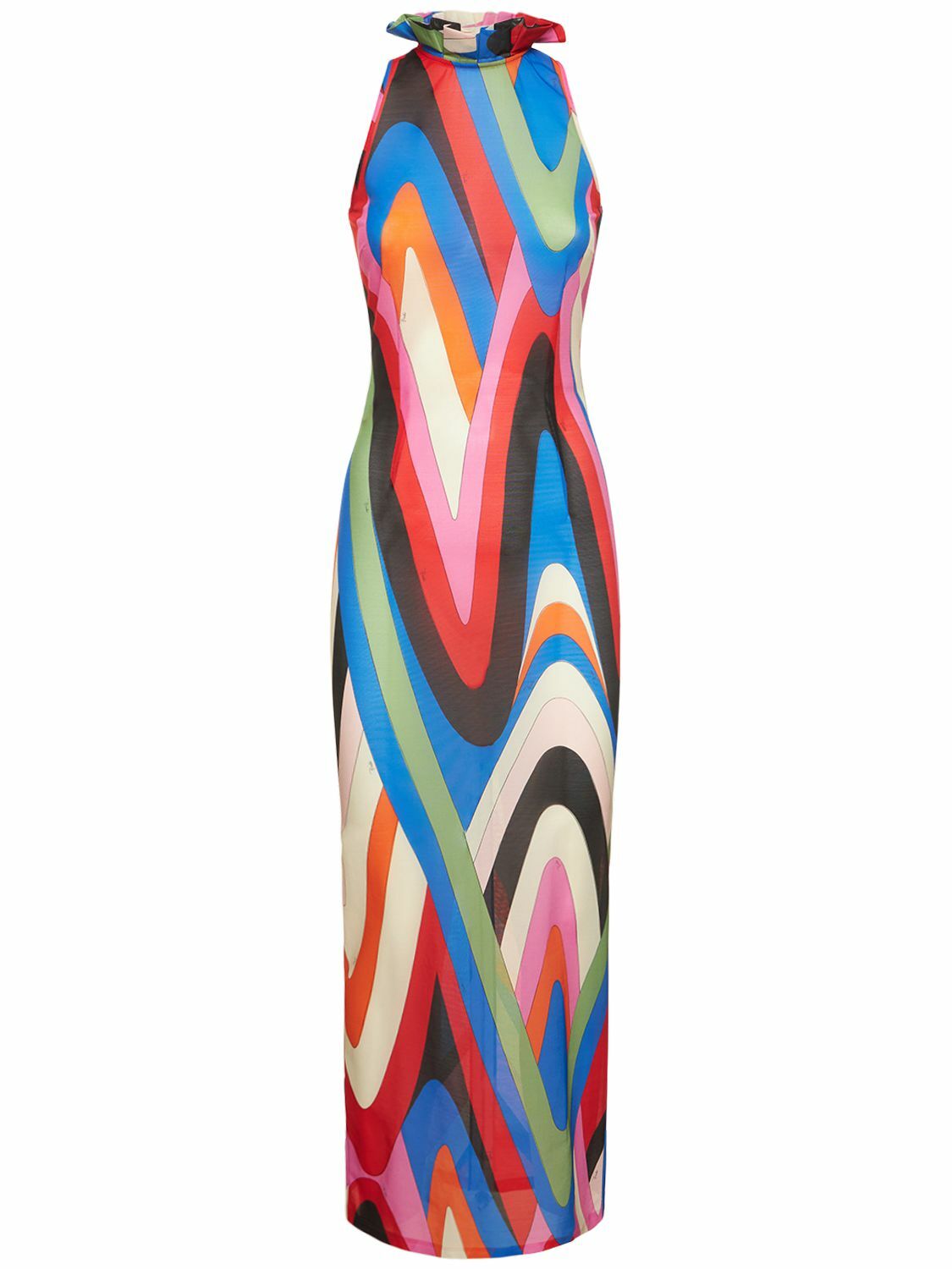 knee length dresses for ladies Emilio Pucci Earth Tones Sheer Mesh Maxi Dress