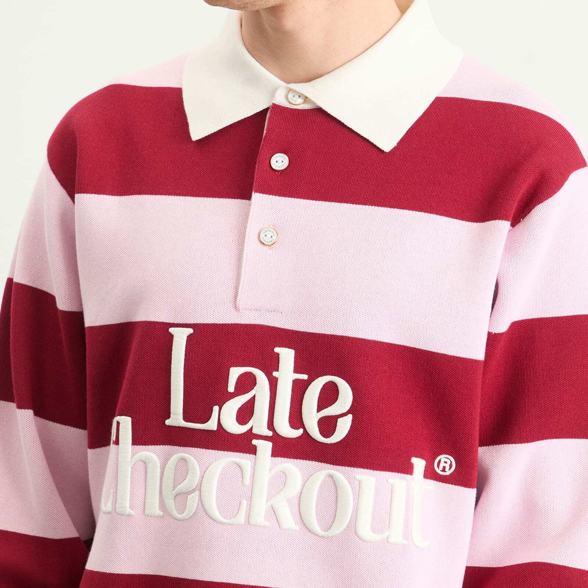 Late Checkout Men's Rugby Polo in Pink/Burgundy