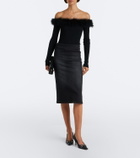 Gucci Feather-trimmed ribbed-knit top