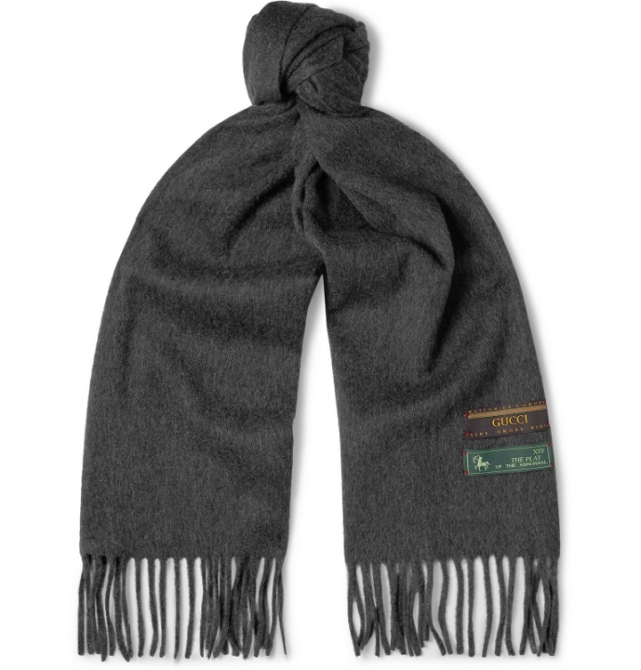 Photo: Gucci - Fringed Mélange Wool and Cashmere-Blend Scarf - Gray