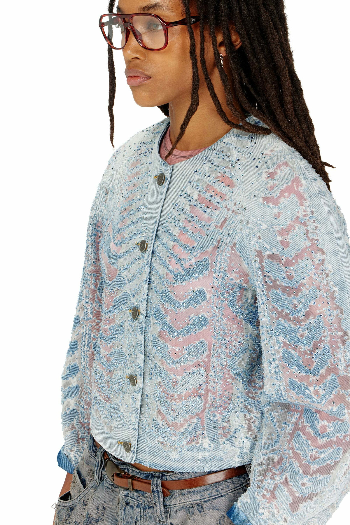 Diesel Jacket in microstone devoré denim - Denim Jackets Womens in Blue