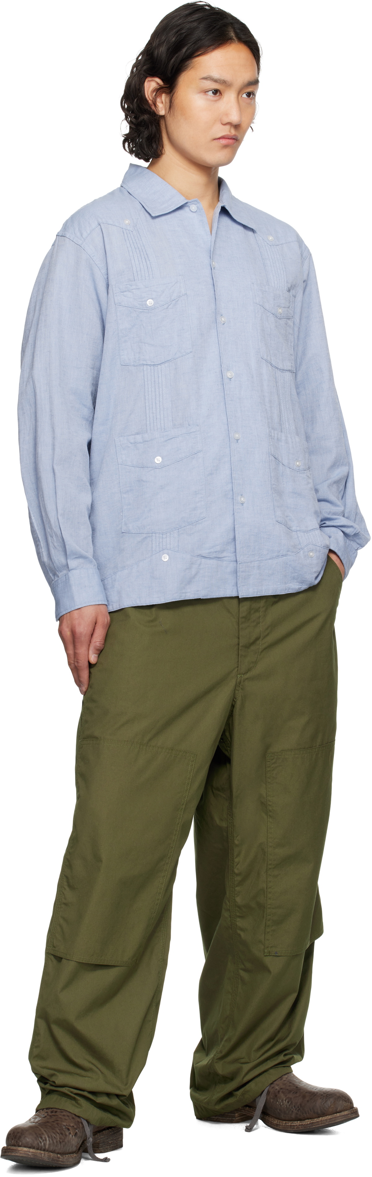Engineered Garments Blue Solid Guayabera Shirt