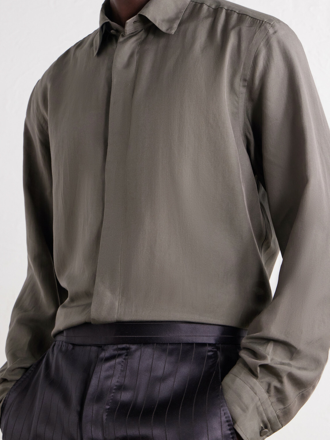 TOM FORD - Cotton and Silk-Blend Twill Shirt - Green