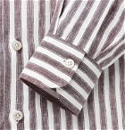 Kiton - Grandad-Collar Striped Linen Shirt - Brown