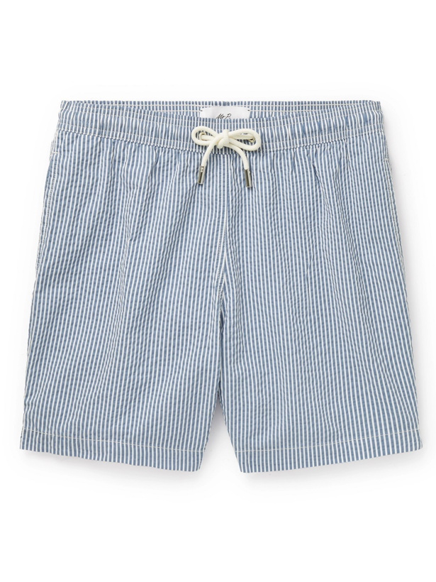 Photo: MR P. - Striped Cotton-Blend Seersucker Swim Shorts - Blue