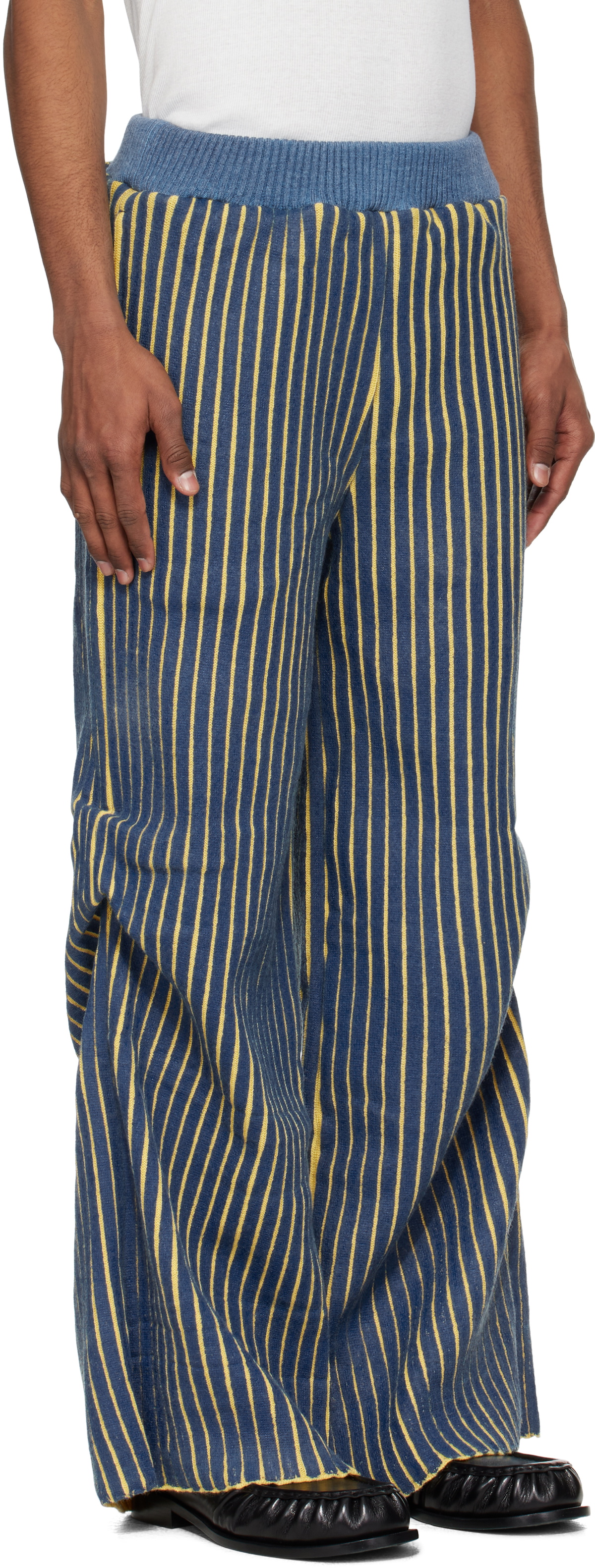 Stanley Raffington Navy & Yellow Warped Ribbed Trousers