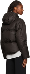 OPEN YY Reversible Brown & Off-White Down Checker Board Hoodie Jacket