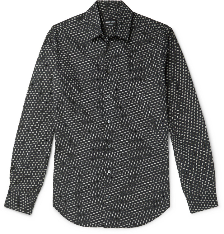 Photo: Giorgio Armani - Slim-Fit Printed Cotton-Poplin Shirt - Blue