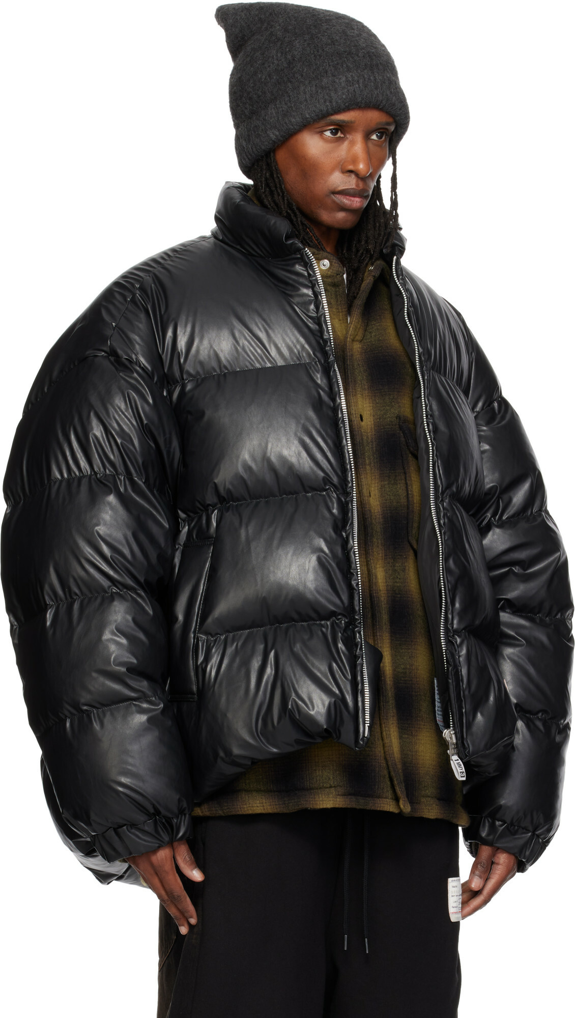 Maison MIHARA YASUHIRO Black Bottom Folded Faux-Leather Down Jacket