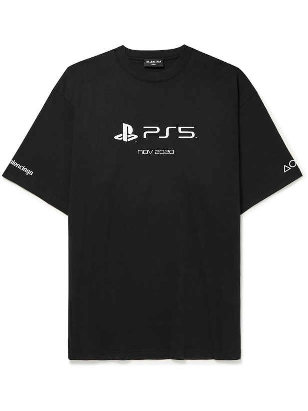 Photo: BALENCIAGA - PlayStation Printed Cotton-Jersey T-Shirt - Black