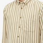 YMC Men's Dean Flannel Striped Button Down Shirt in Ecru