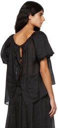 Missing You Already Black Linen Balloon Sleeve Blouse