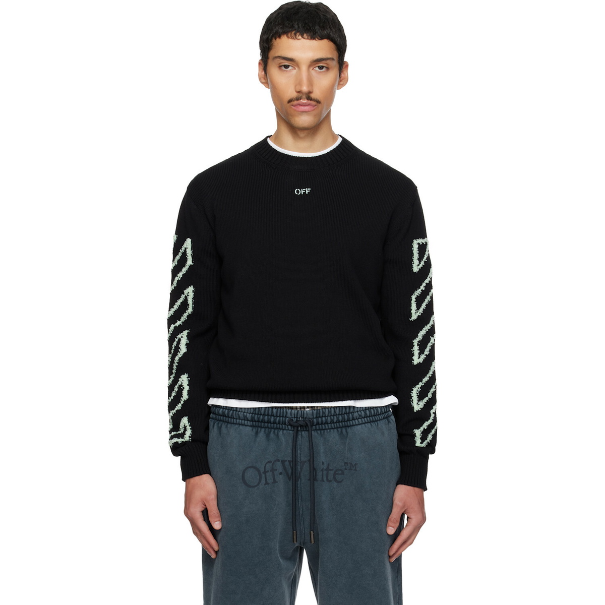 Off-White Black Diagonal Outline Knit Crewneck Sweater