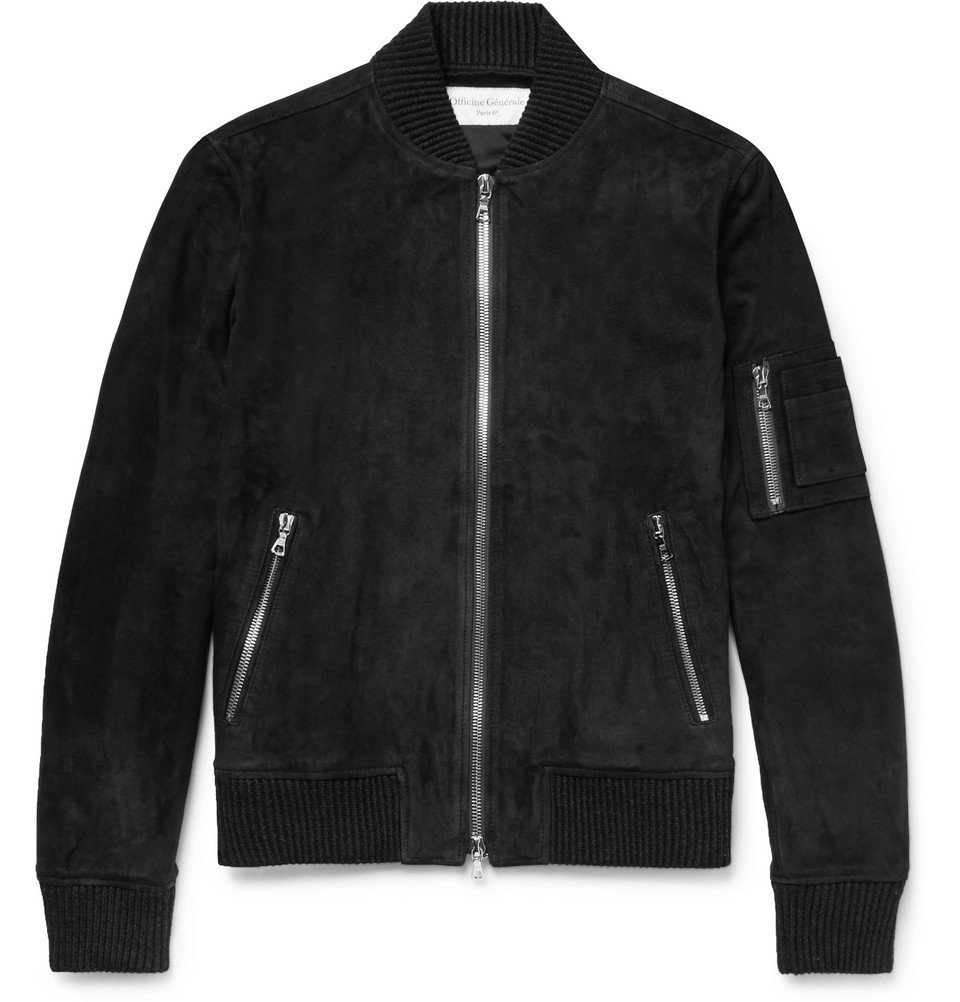 Officine Generale - Charlie Suede Bomber Jacket - Men - Dark gray ...