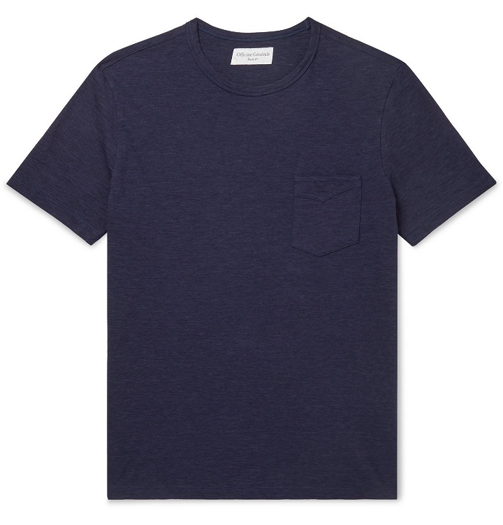 Photo: Officine Generale - Mélange Cotton-Jersey T-Shirt - Blue
