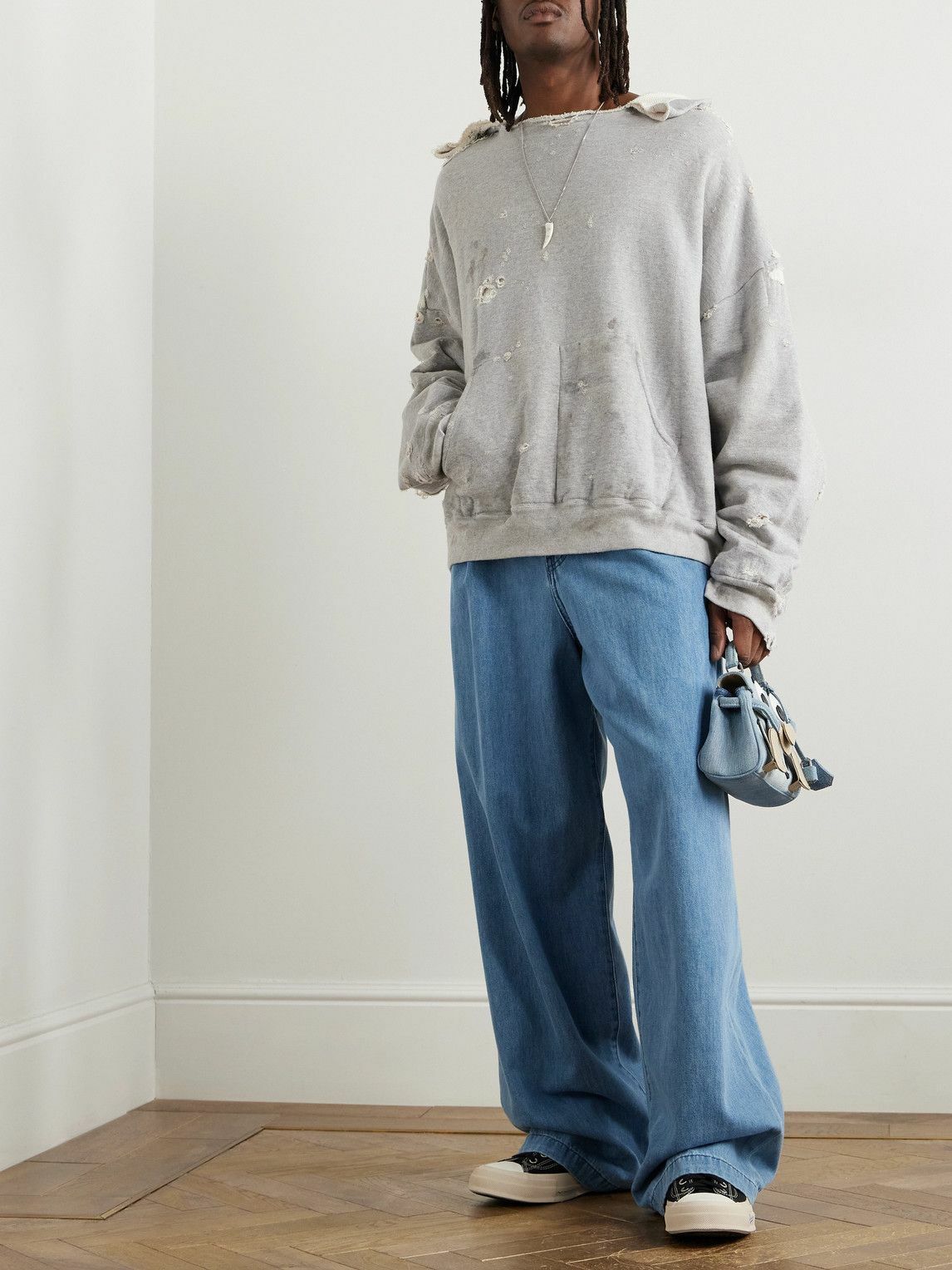 READYMADE - Distressed Cotton-Jersey Hoodie - Gray