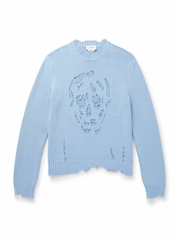 Photo: McQueen - Distressed Cotton Sweater - Blue