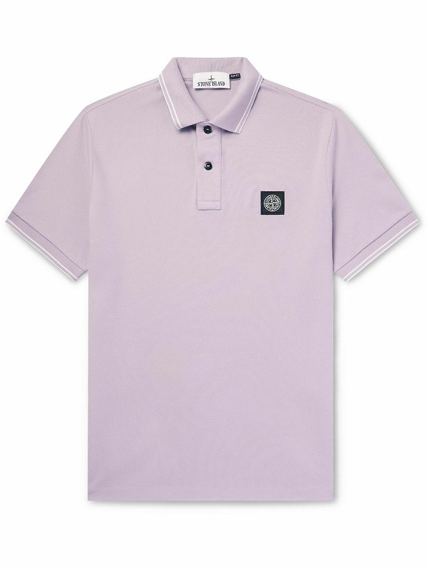 Photo: Stone Island - Logo-Appliquéd Cotton-Blend Piqué Polo Shirt - Purple