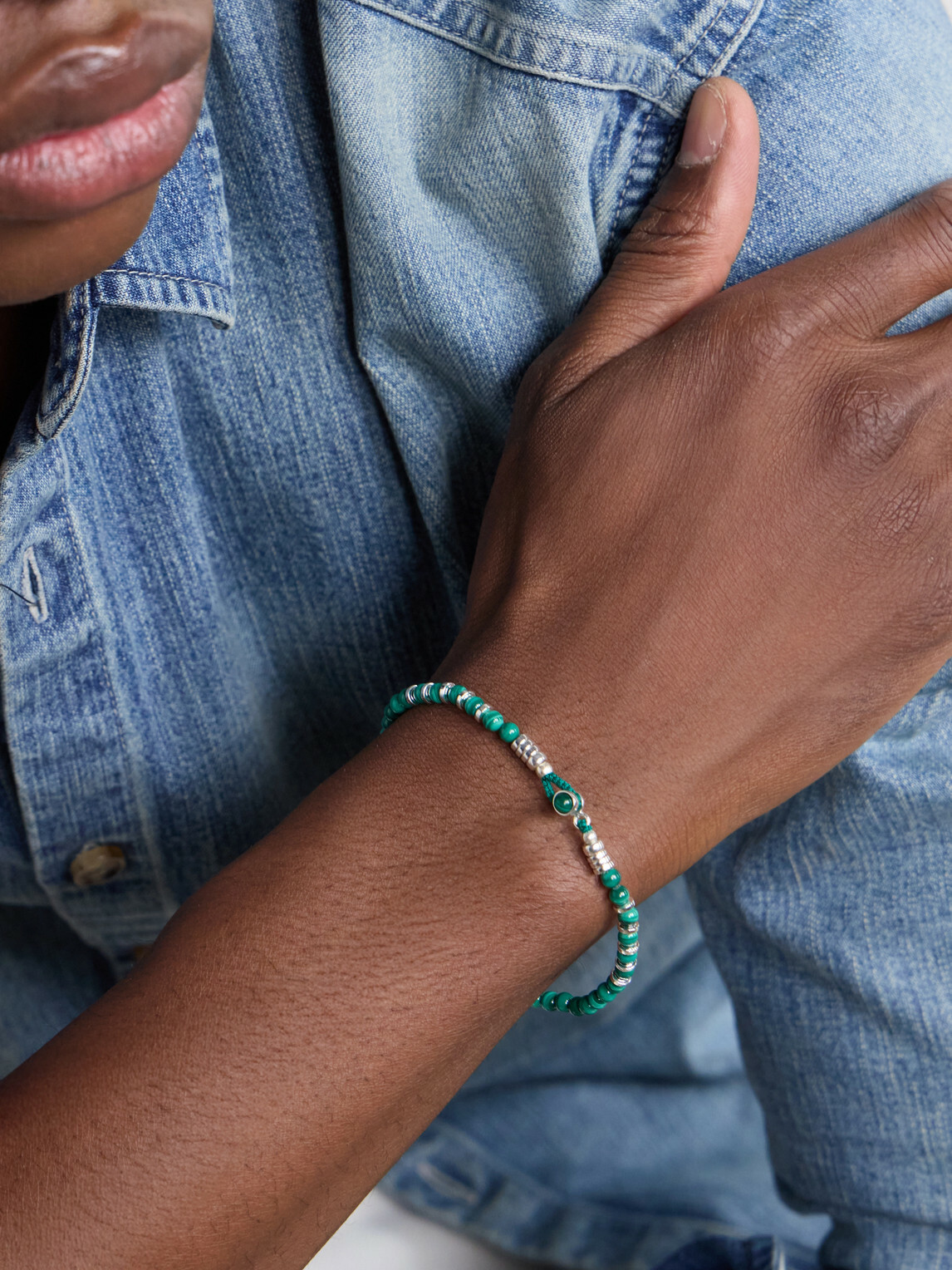 Mikia - Circle 4 Sterling Silver, Malachite and Hematite Beaded Bracelet - Green