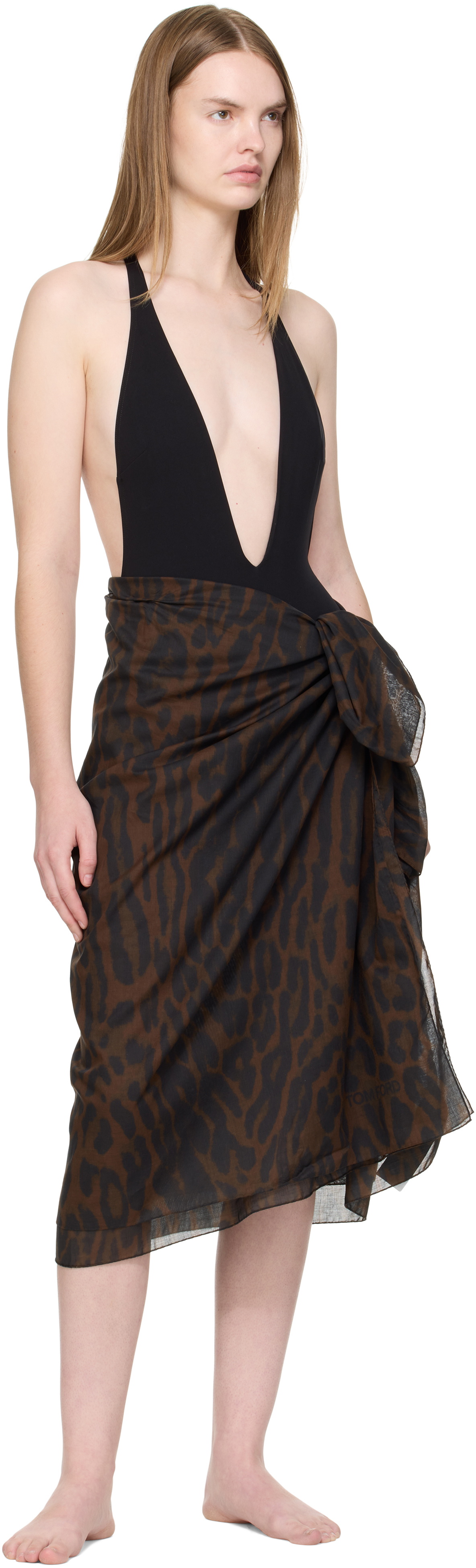 TOM FORD Brown Pareo Wrap Cover-Up Skirt