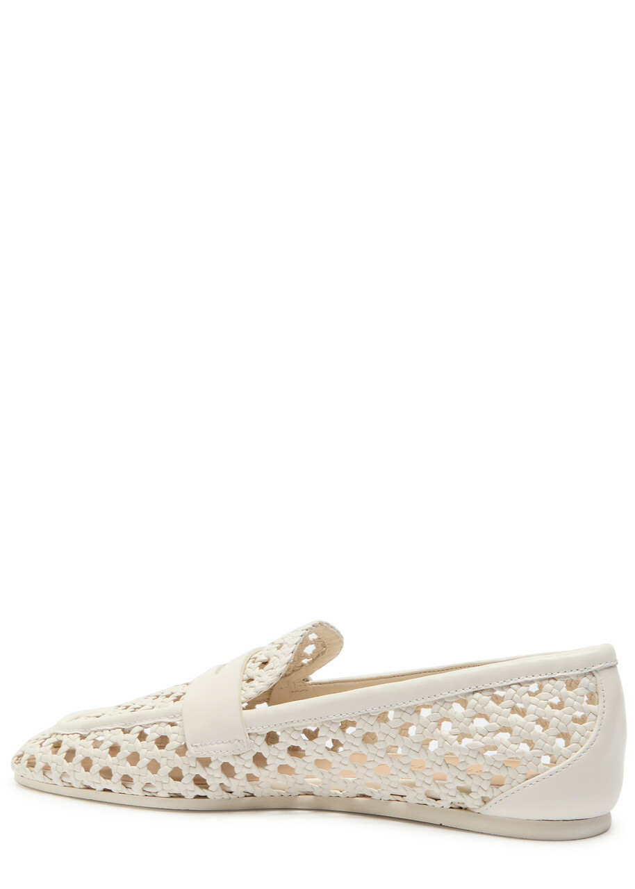 Stuart Weitzman Thea Woven Leather Loafers Tan