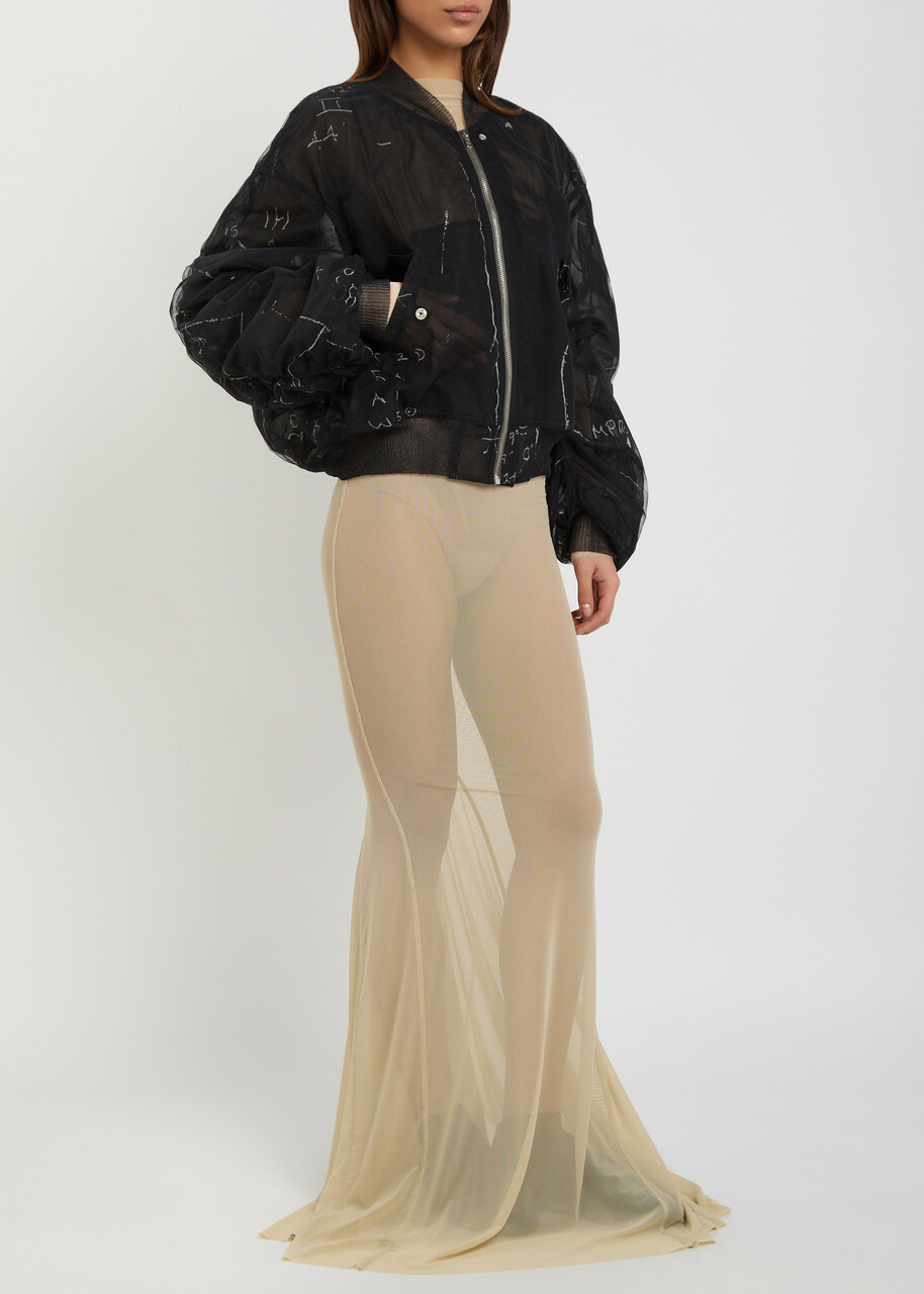 Rick Owens Secchia Flight Printed Tulle Bomber Jacket Black