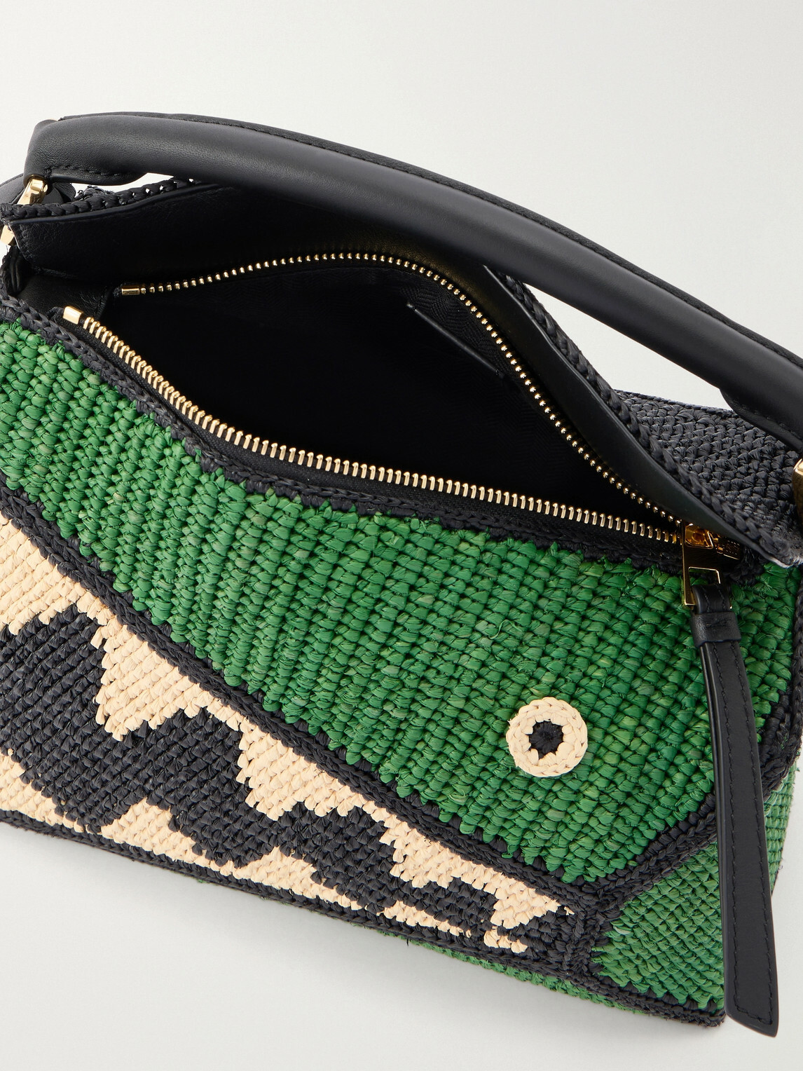 LOEWE - Paula's Ibiza Puzzle Edge Crocodile leather-trimmed raffia shoulder bag