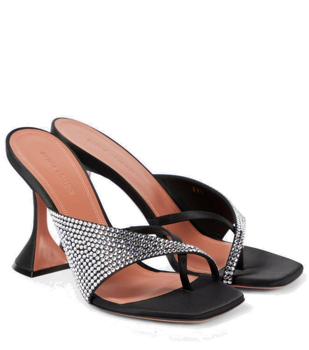 サンダル・ミュール AMINA MUADDI Embellished Satin Kim Sandals Kim crystal-embellished suede sandals in black - Amina