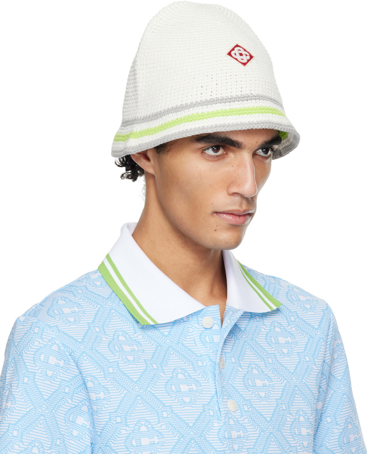 Casablanca White Stripe Crochet Bucket Hat
