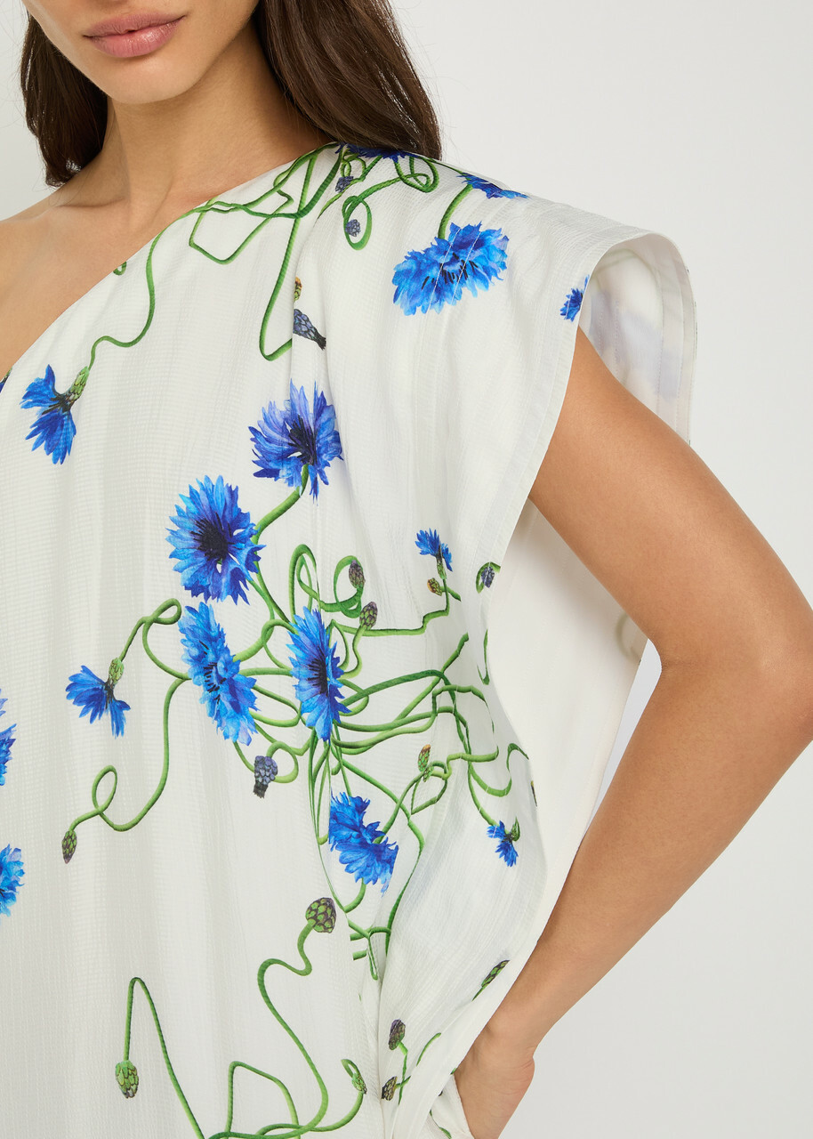 Stella Mccartney Asymmetric Floral-print Satin Maxi Dress White