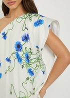 Stella Mccartney Asymmetric Floral-print Satin Maxi Dress White